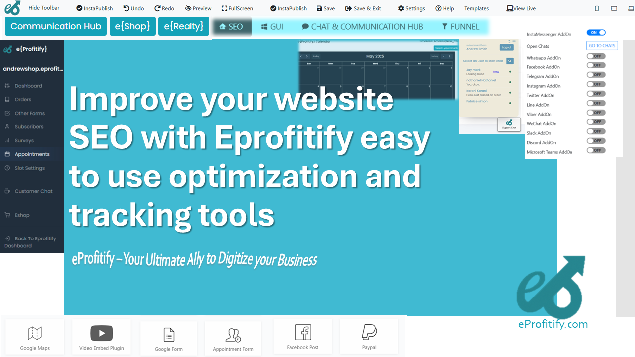 Improve your website SEO with Eprofitify easy to use optimization and tracking tools